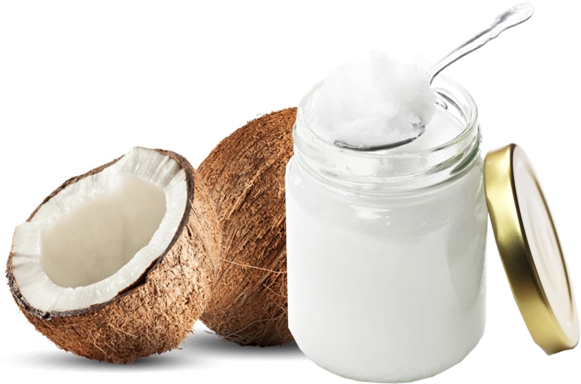 Coconuts and a jar of coconut oil