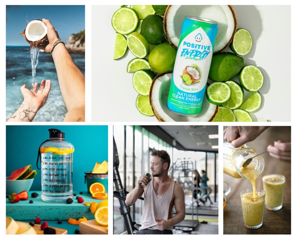 Photo collage of coconut water applications