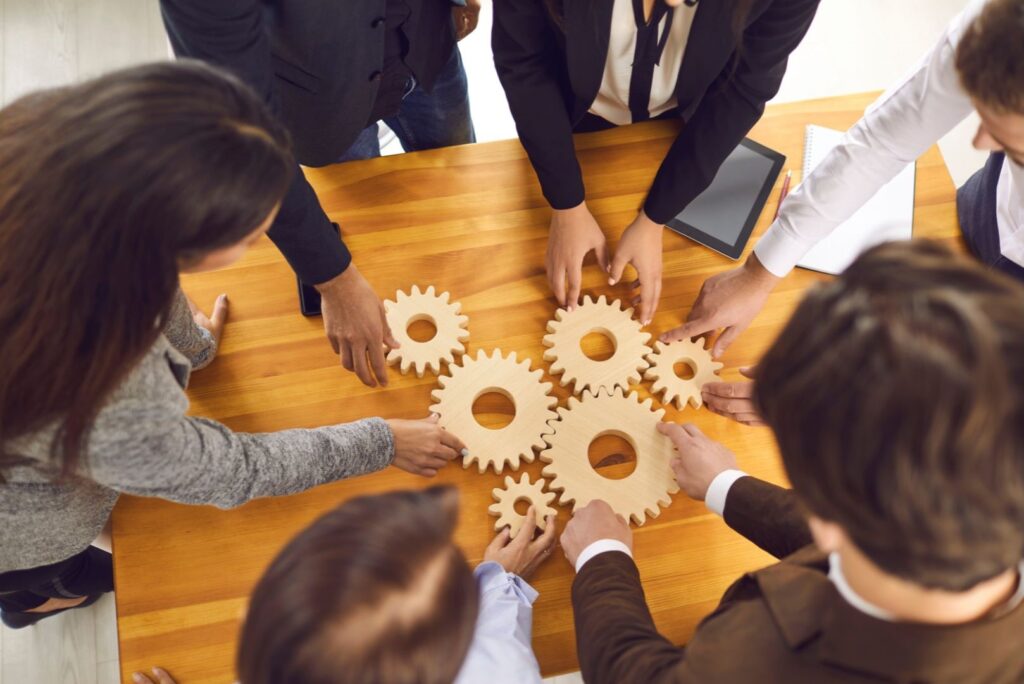 Group of office workers solving a business problem