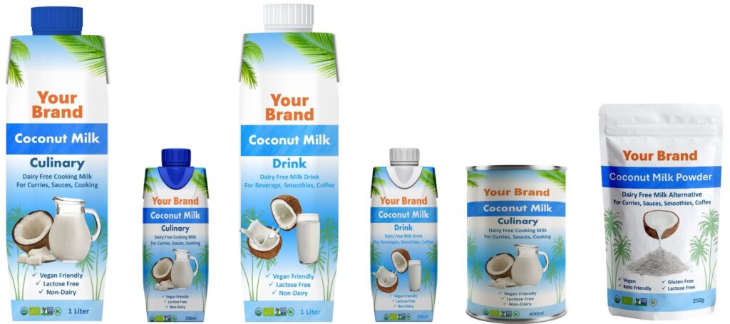 Private label coconut milk product range