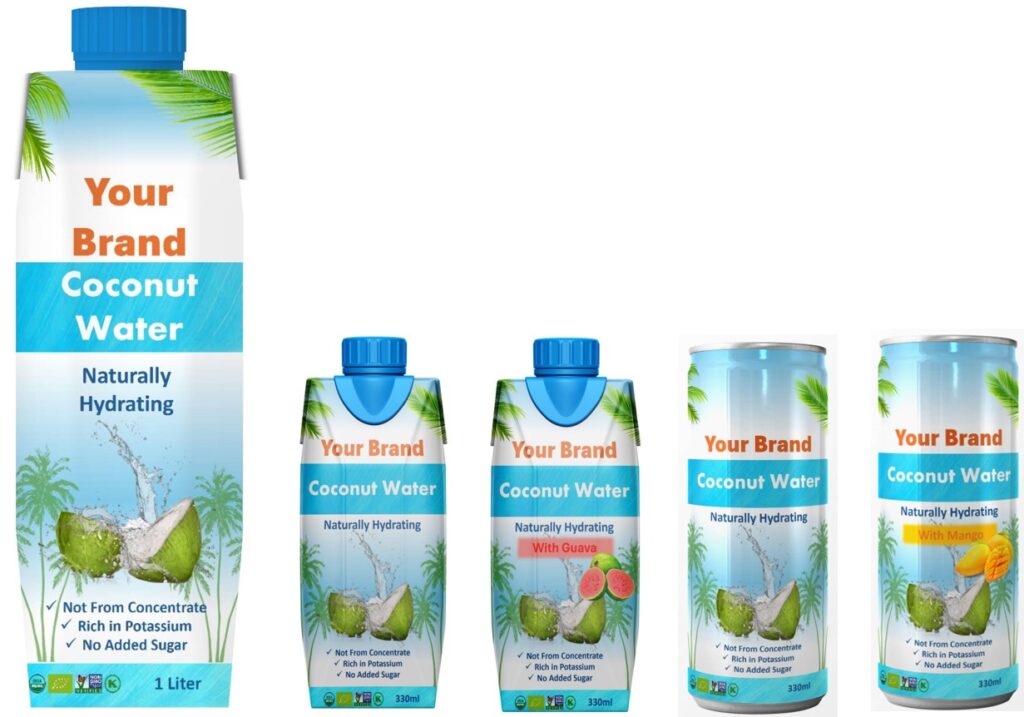 Private label coconut water product range